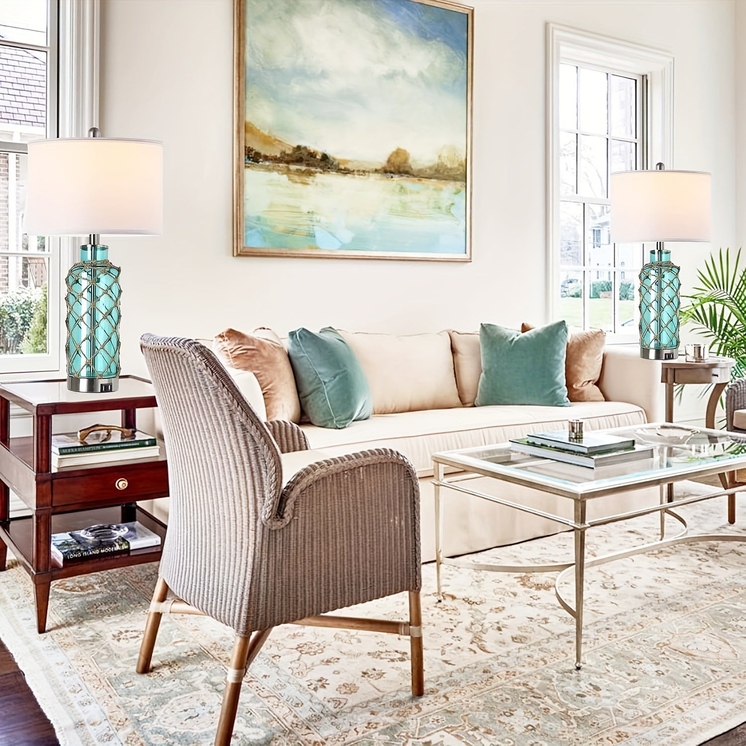 Set de 2 Lámparas de Mesa Náuticas con Control Táctil y 2 Puertos USB