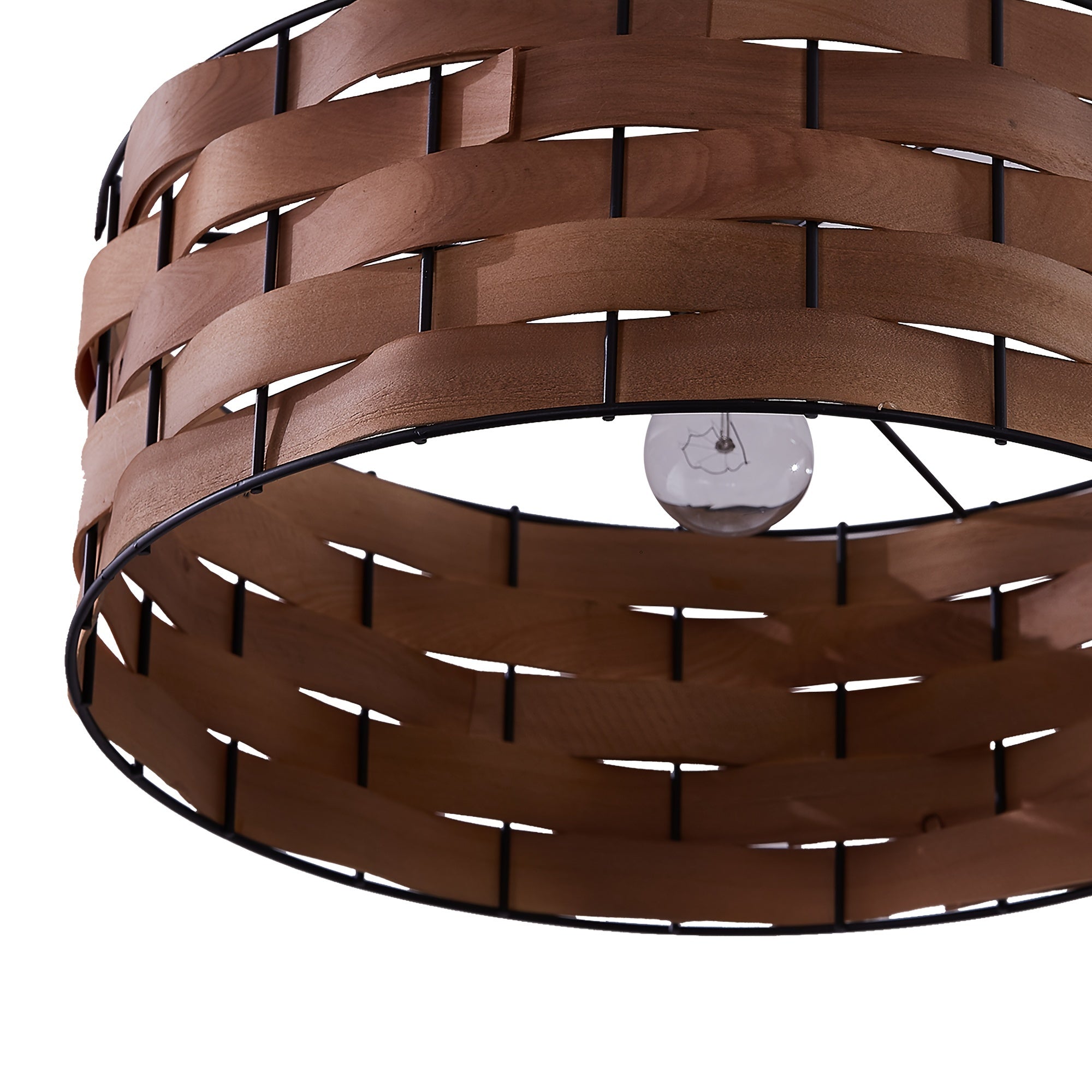 Lámpara de Pie Rústica Negra con Pantalla de Madera