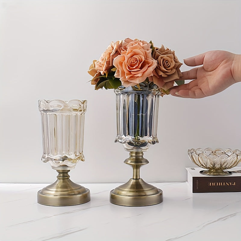 Jarrón de Cristal con Base Metálica, Decoración de Lujo