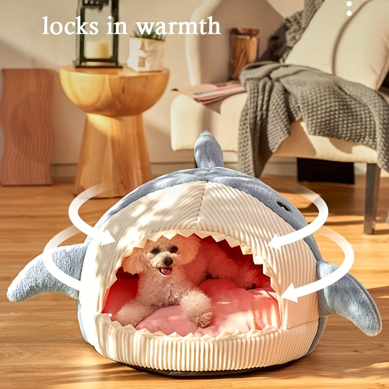 Cama para Mascotas con Forma de Tiburón, Acolchada y Lavable