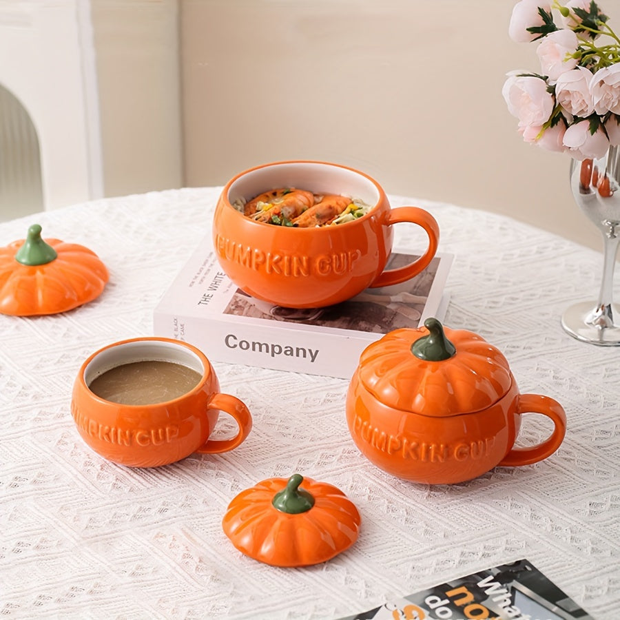 Taza Cerámica Calabaza YumiPLUS con Tapa - Ideal para Bebidas y Sopas