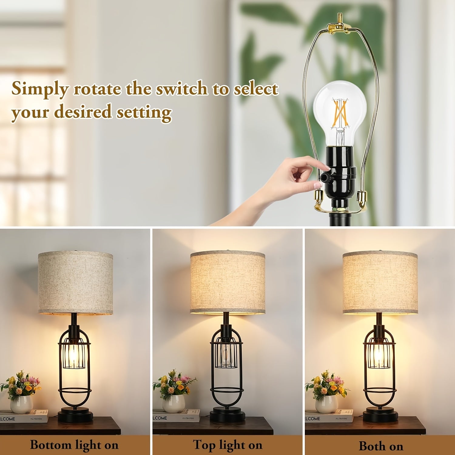 Set de 2 Lámparas de Mesa con Puertos USB y Pantalla de Tela