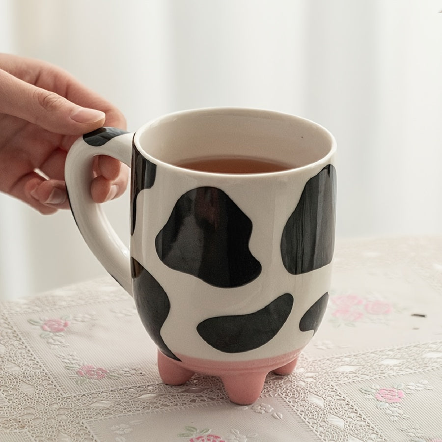 Taza de Cerámica con Diseño de Vaca, 500ML, Reutilizable y Antideslizante