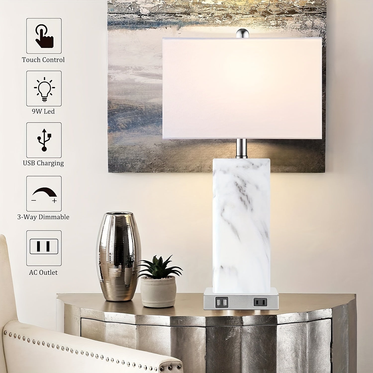 Lámparas de Mesa Táctiles, Set de 2 con Puertos USB y Enchufe AC