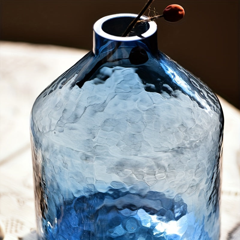 Jarrón de Cristal Azul con Diseño Ondulado para Flores Hidropónicas