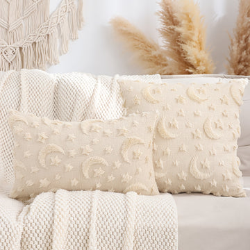 Funda Decorativa de Cojín con Bordado de Luna y Estrella