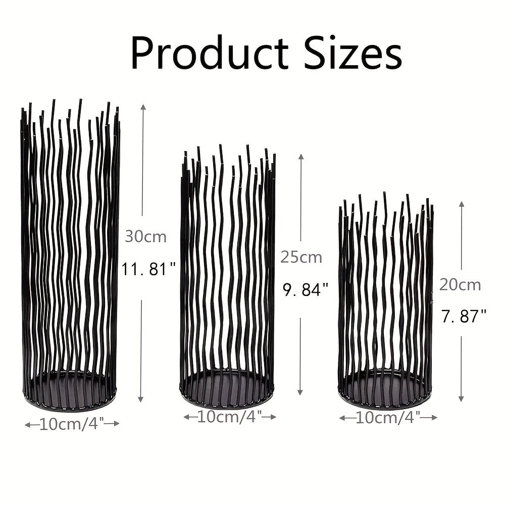 Set de 3 Portavelas de Metal Negro para Decoración de Mesa