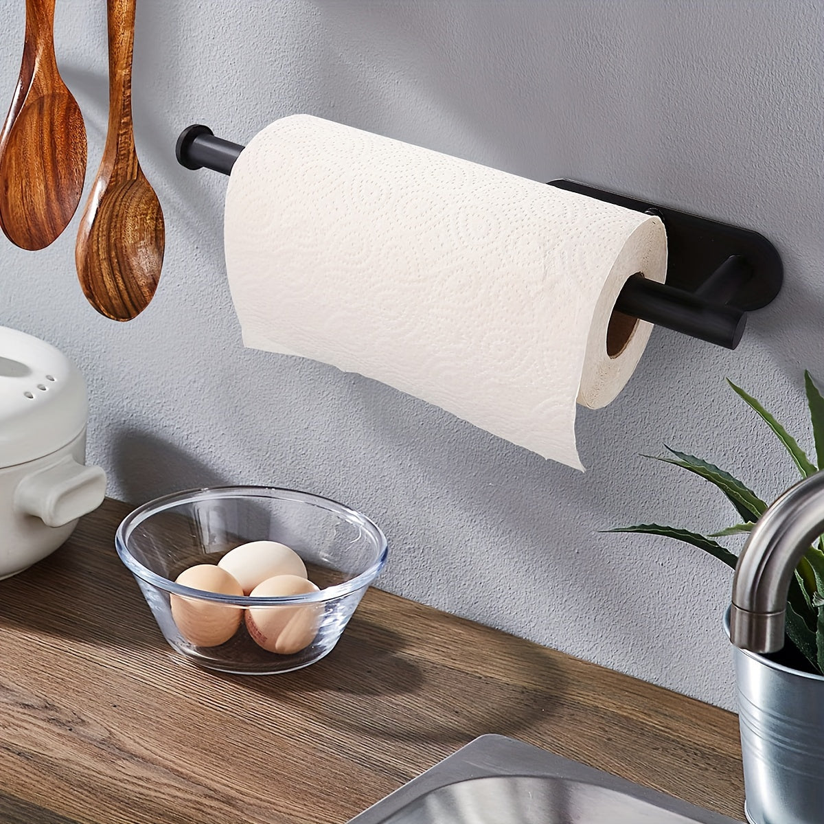 Soporte Adhesivo para Papel de Cocina y Baño de Acero Inoxidable