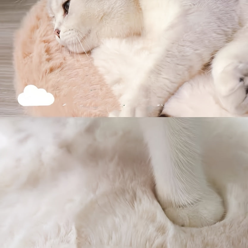 Cama Redonda de Piel Sintética para Mascotas - Beige o Blanca