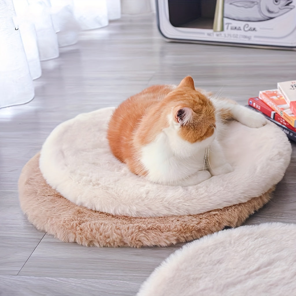 Cama Redonda de Piel Sintética para Mascotas - Beige o Blanca