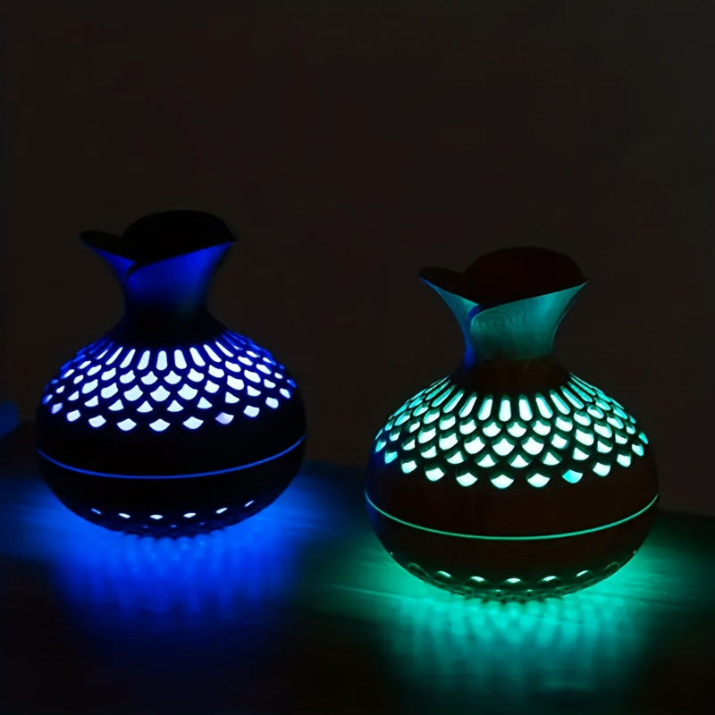 Difusor de Aromas de Madera Oscura con LED y Humidificador USB