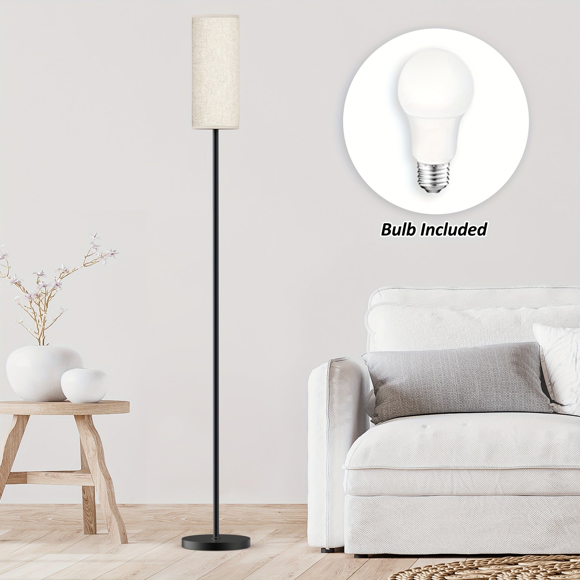 Lámpara de Pie con Control Remoto y Bombilla LED Incluida
