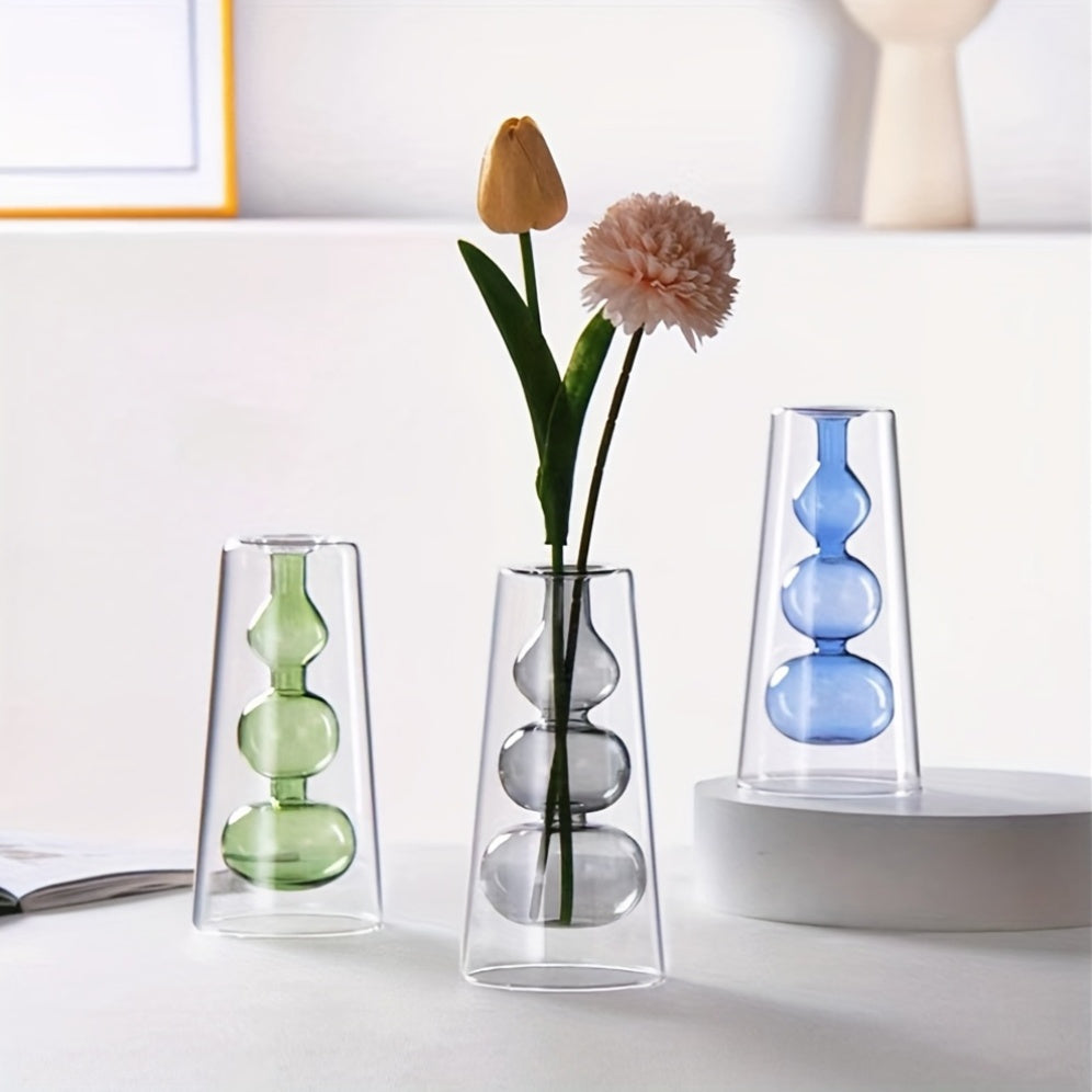 Jarrón de Vidrio Doble Estilo Nórdico Moderno para Aromaterapia y Flores