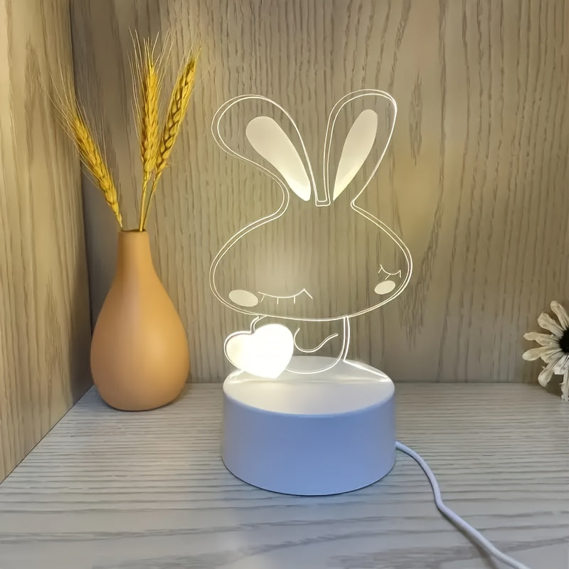 Luz Nocturna 3D Conejo, Lámpara de Mesa LED Acrílica