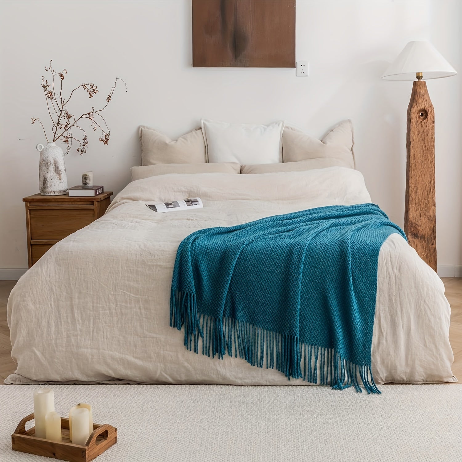 Manta de Punto con Flecos 50x69 Pulgadas, Suave y Ligera