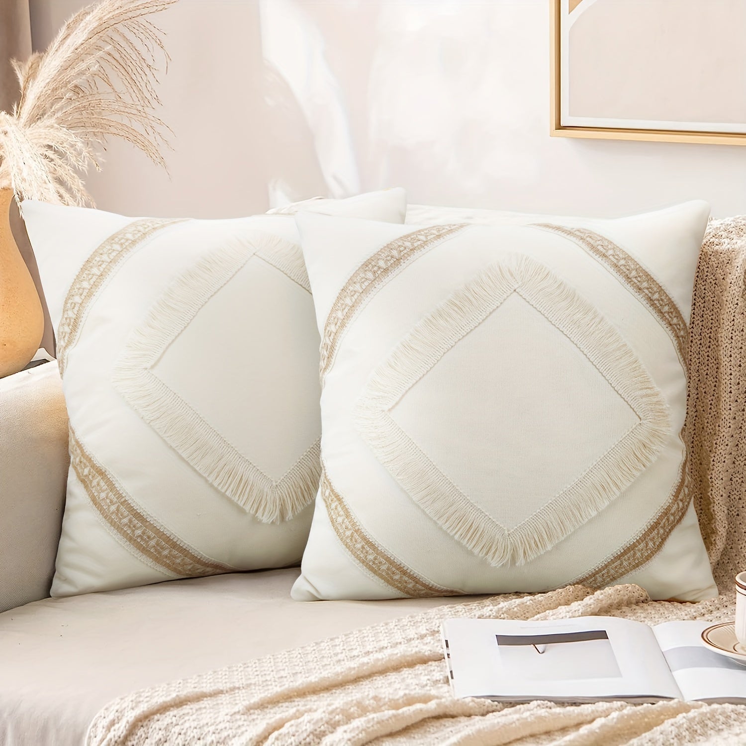 Funda Cojín Bohemio con Borlas de Poliéster