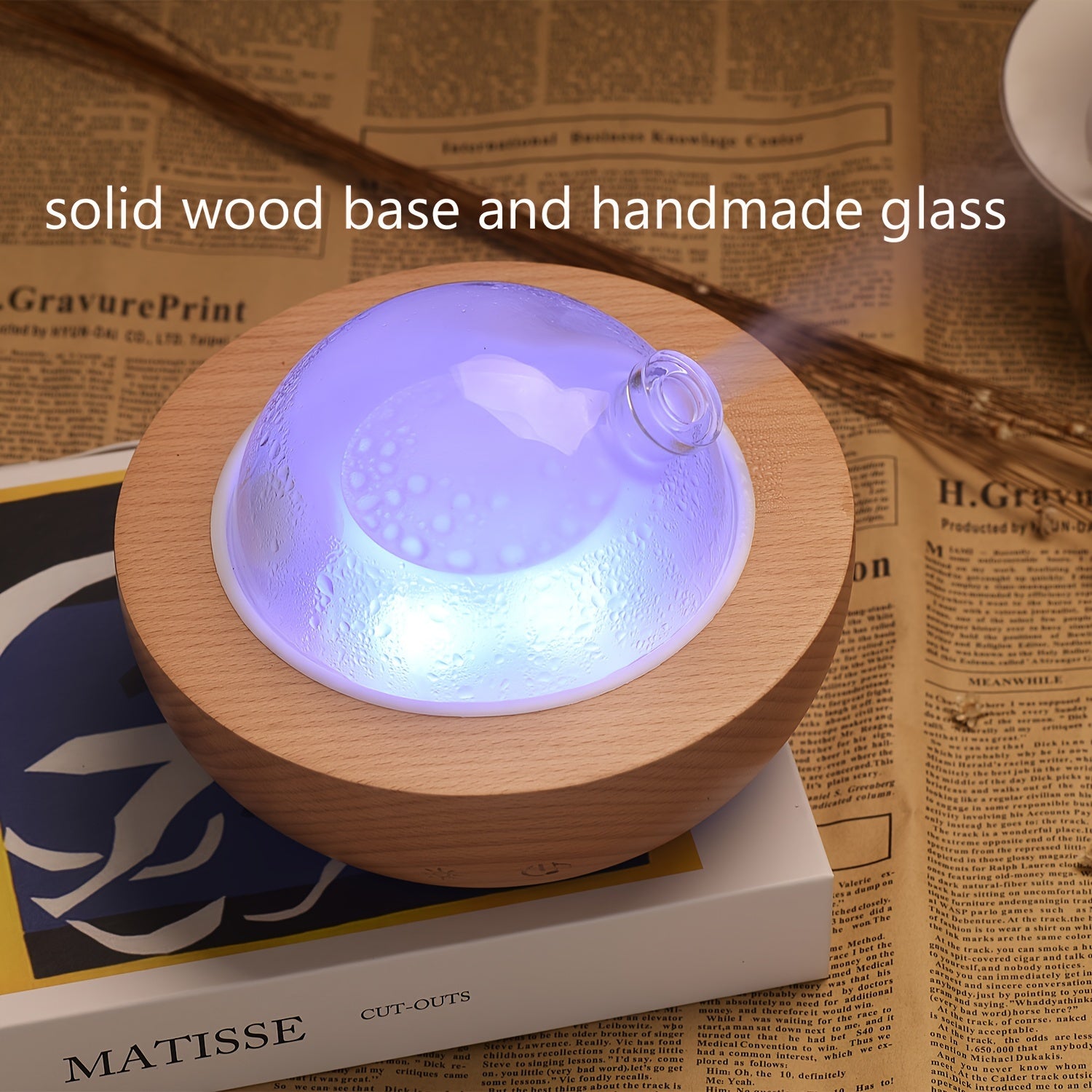 Difusor de Aceites Esenciales de Vidrio con Base de Madera