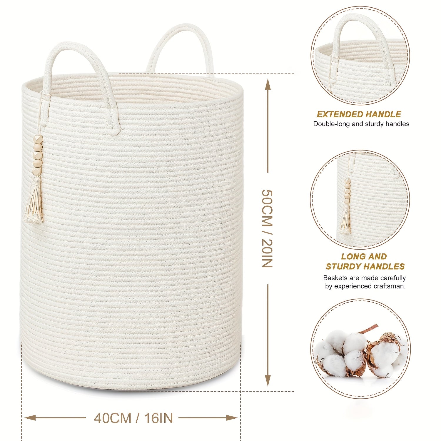 Cesta de almacenamiento plegable con asas beige y negra