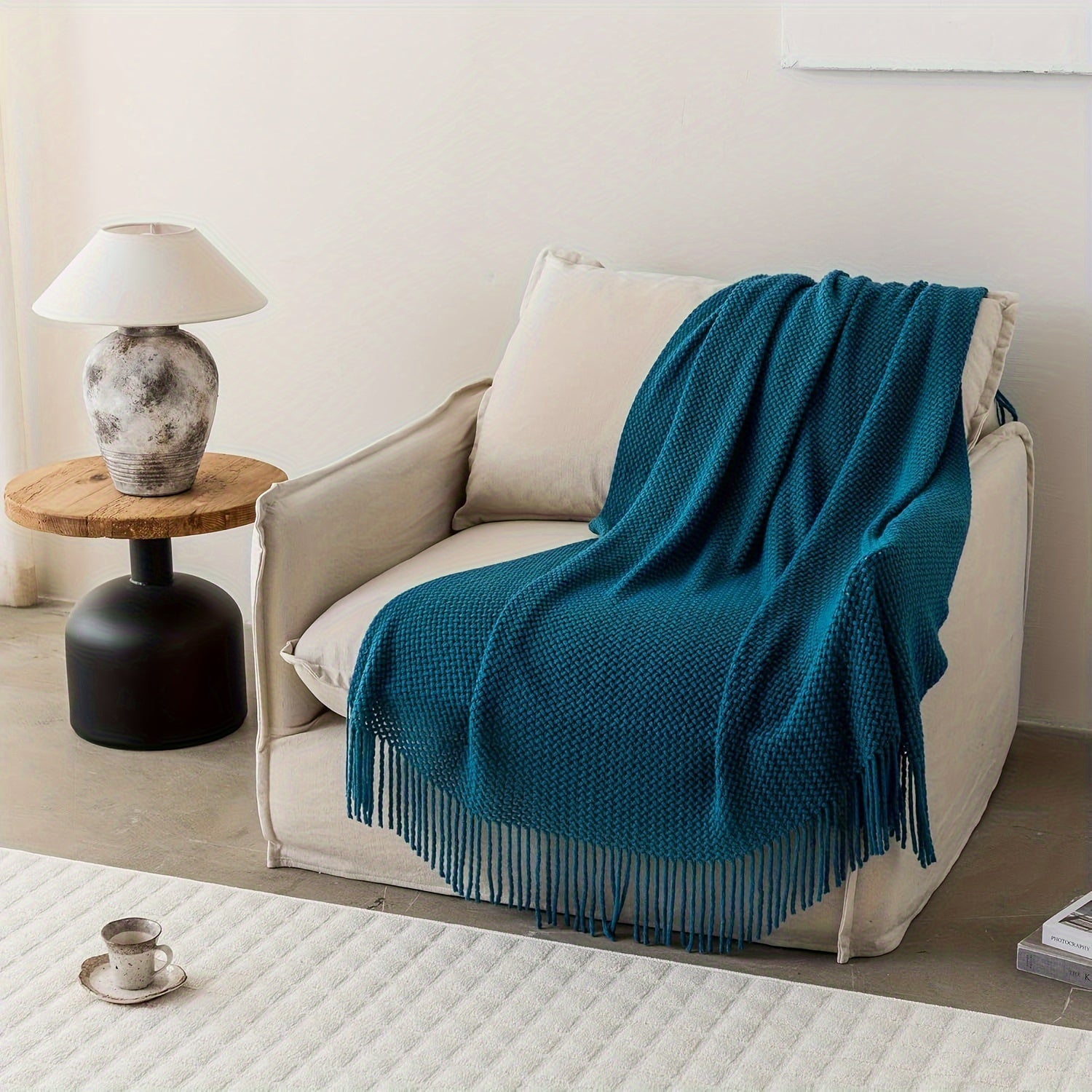 Manta de Punto con Flecos 50x69 Pulgadas, Suave y Ligera