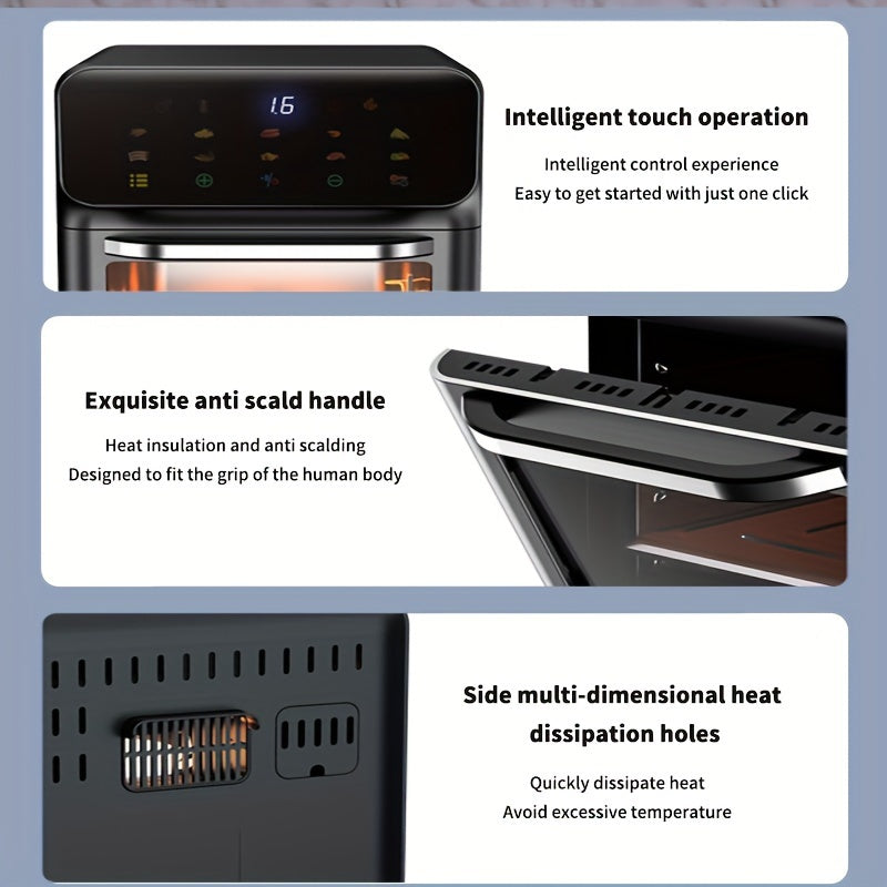 Freidora de Aire 10L BALASHOV, Horno Eléctrico Multifunción 18 Modos