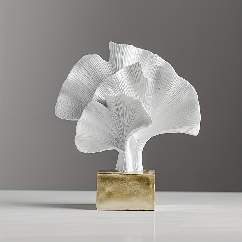 Escultura Abstracta de Hoja de Ginkgo en Resina para Decoración