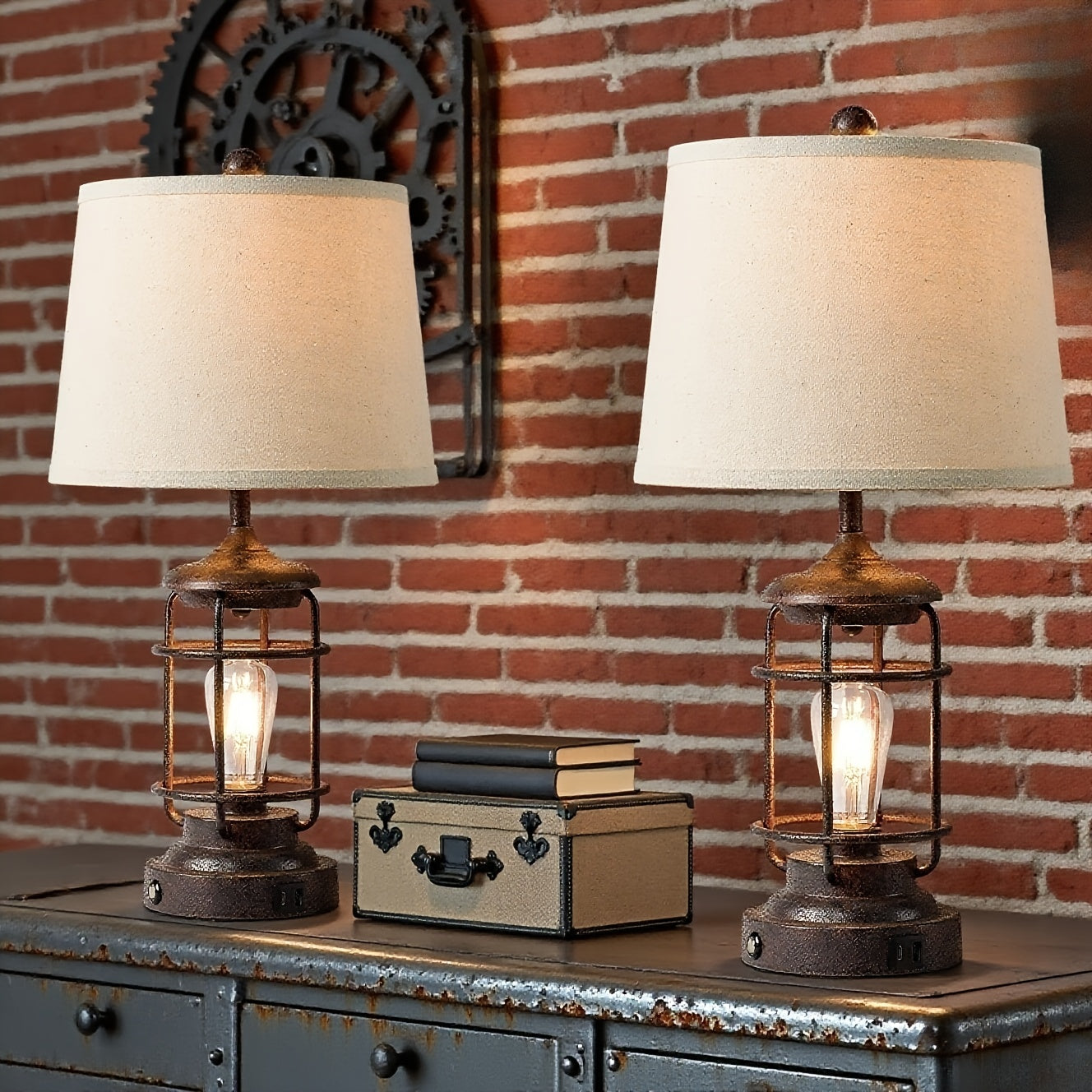 Set de 2 Lámparas de Mesa Rústicas con 4 Bombillas LED y Control Táctil