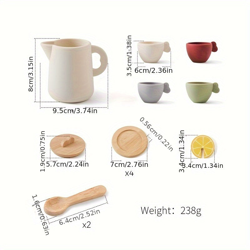 Set de Té de Silicona para Niños 3+ con Tetera y Tazas de Madera