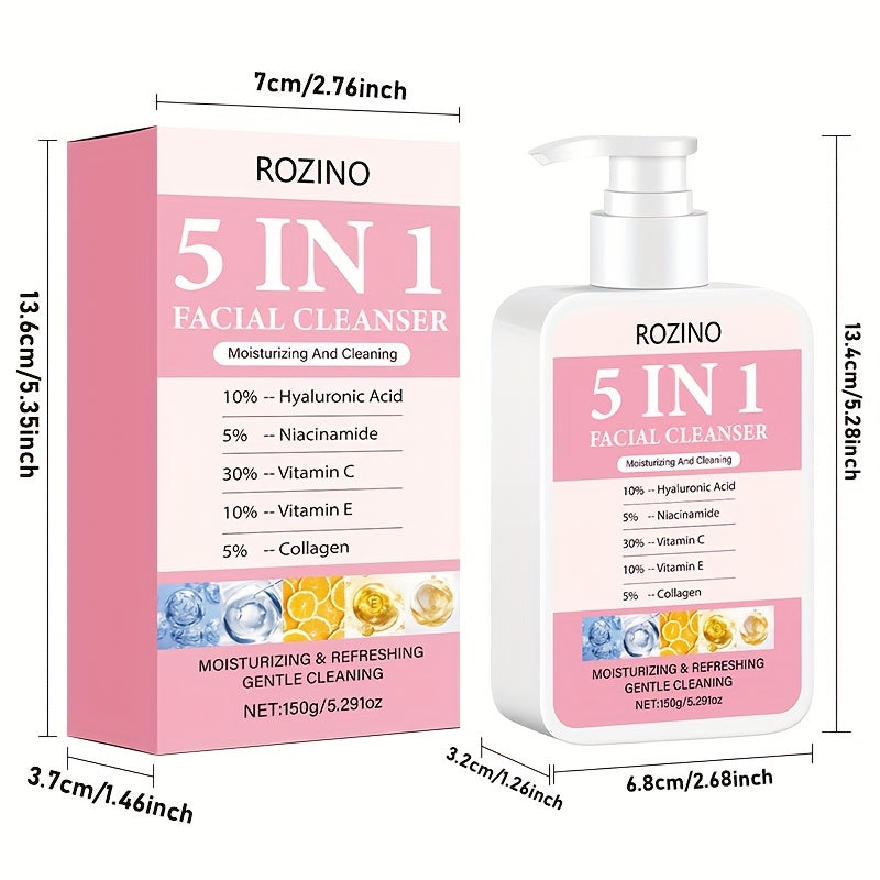 Limpiador Facial 5 en 1 ROZINO, 150g - Hidratante y Refrescante