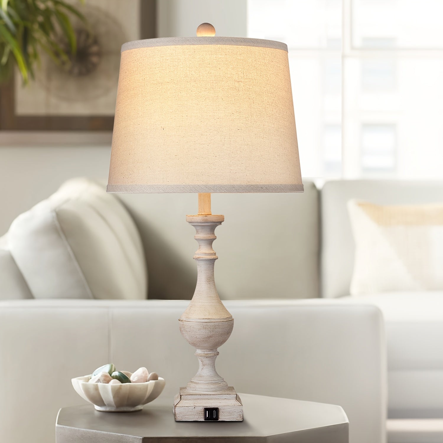 Set de 2 Lámparas de Mesa Rústicas con Carga USB y Tipo-C