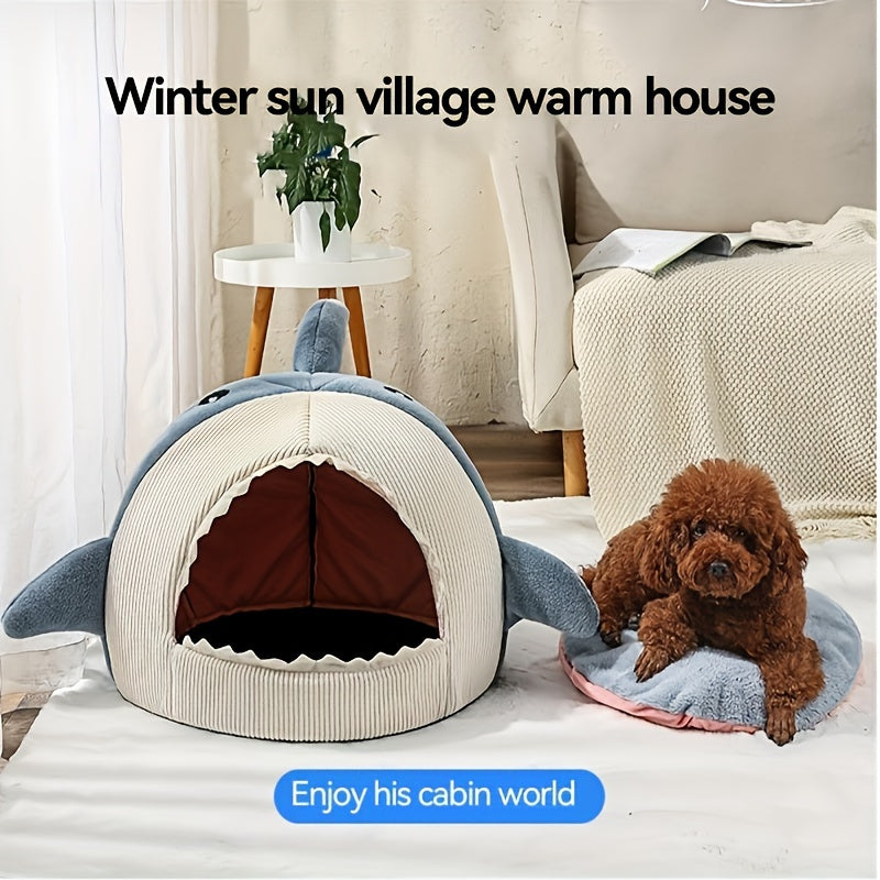 Cama para Mascotas con Forma de Tiburón, Acolchada y Lavable