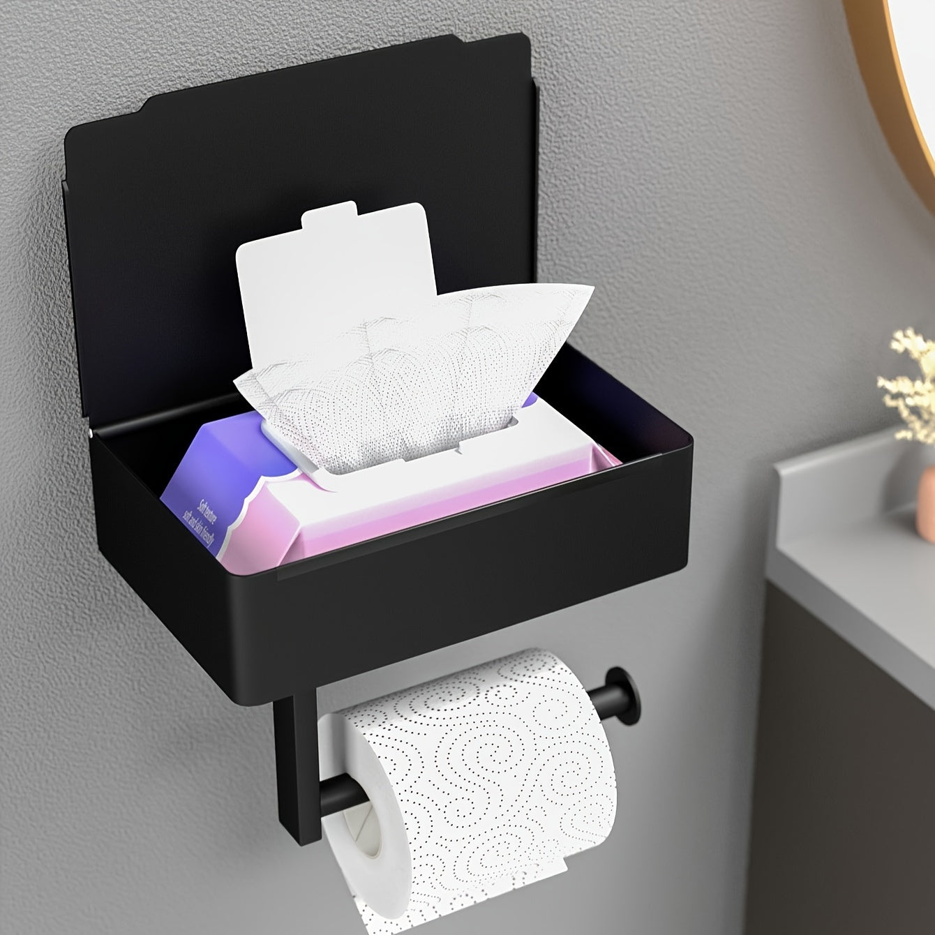 Portarrollos de Papel Higiénico con Caja para Toallitas, Montaje en Pared