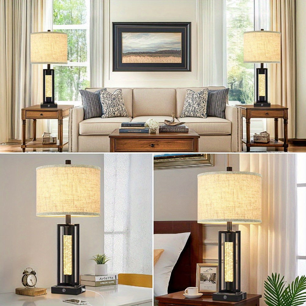 Pack de 2 Lámparas de Mesa Modernas con USB y Luz de Noche
