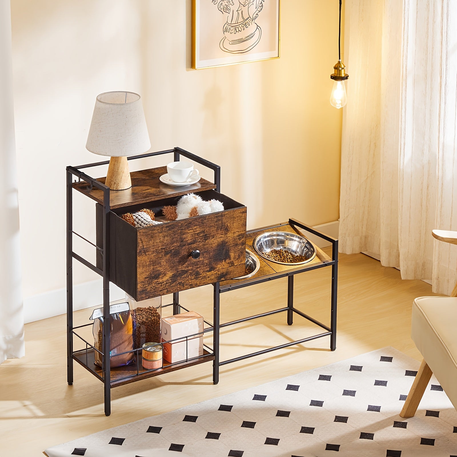 Soporte Elevado para Comedero de Perros con 2 Cuencos Ajustables