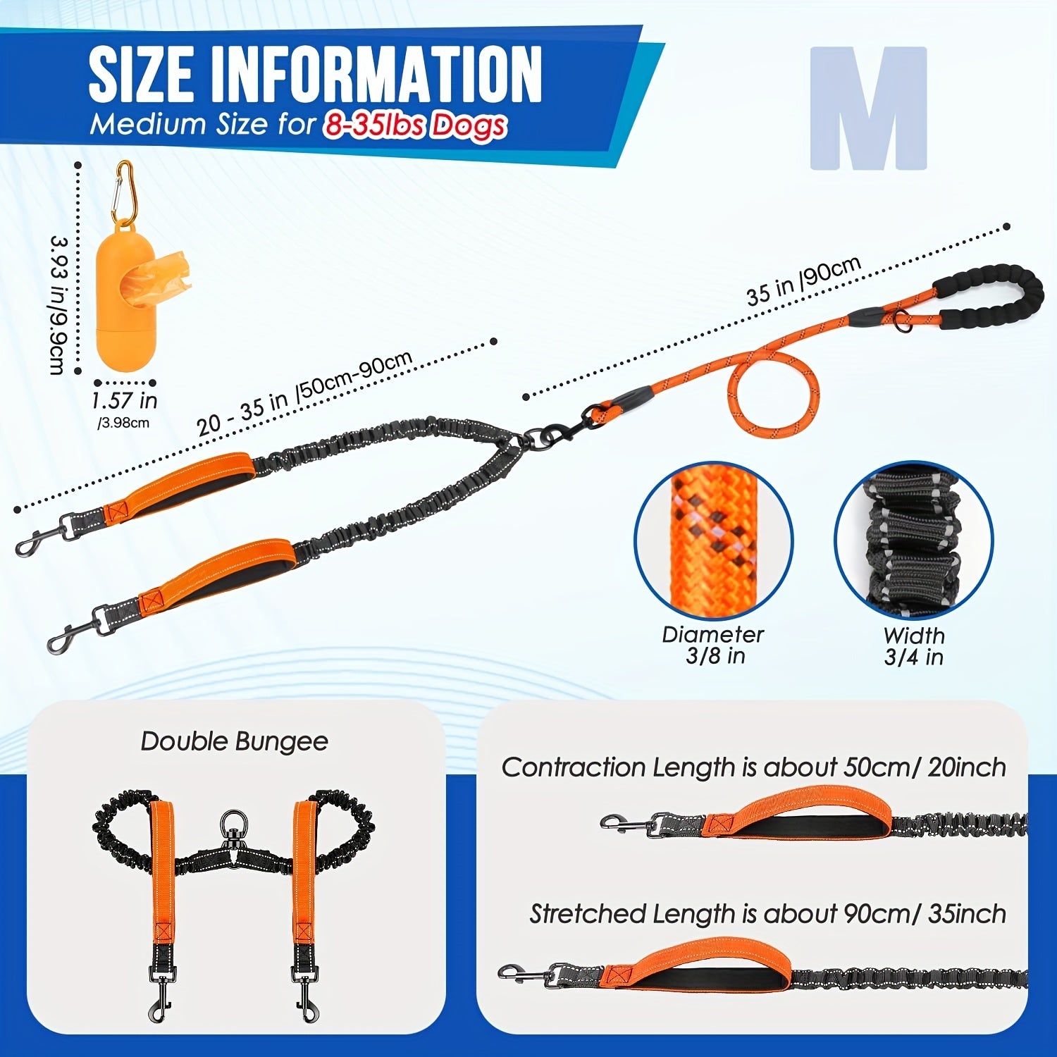 Correa Doble Reflectante para Perros Grandes con Tecnología Antitirones