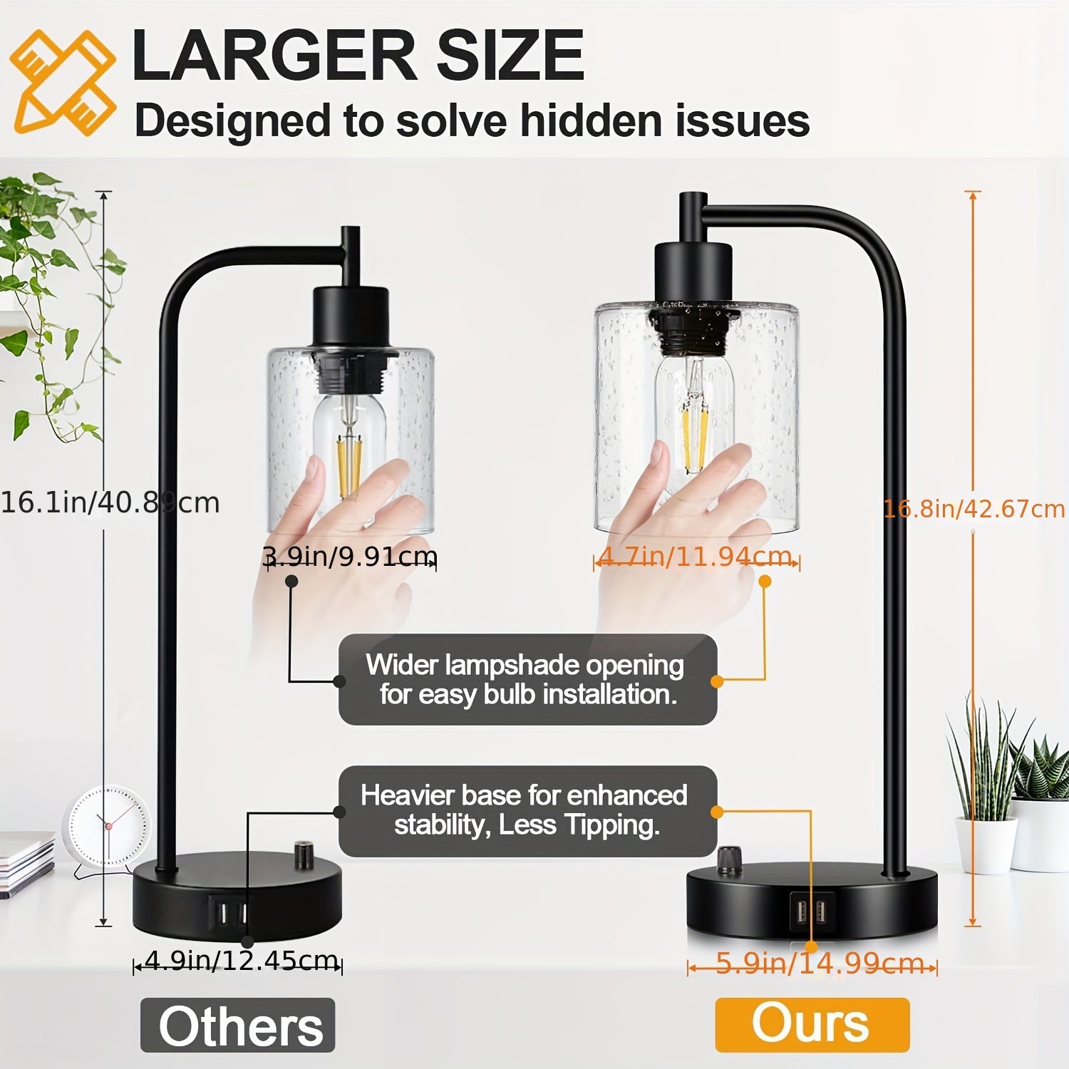 Set de 2 Lámparas de Mesa Industriales con USB y Regulador de Intensidad