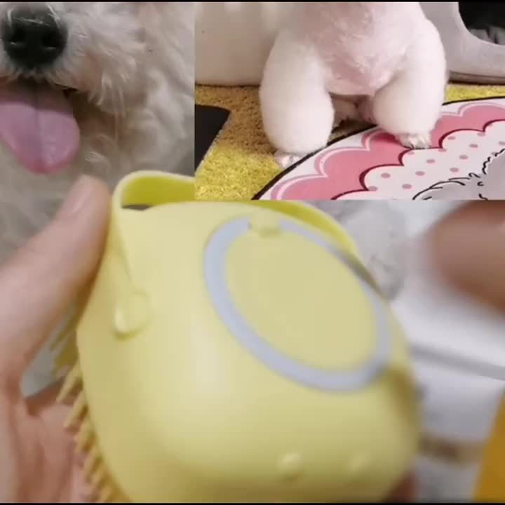 Cepillo de Silicona para Mascotas con Dispensador de Champú