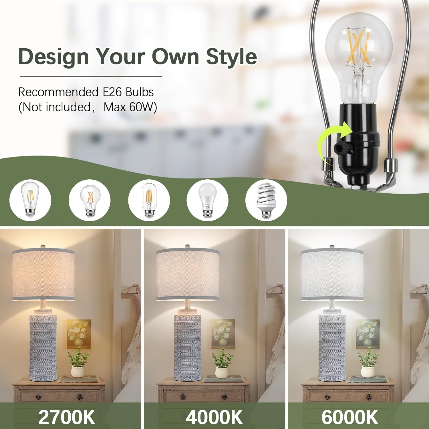 Set de 2 Pantallas de Mesa Cerámicas con Pantalla de Tela Gris