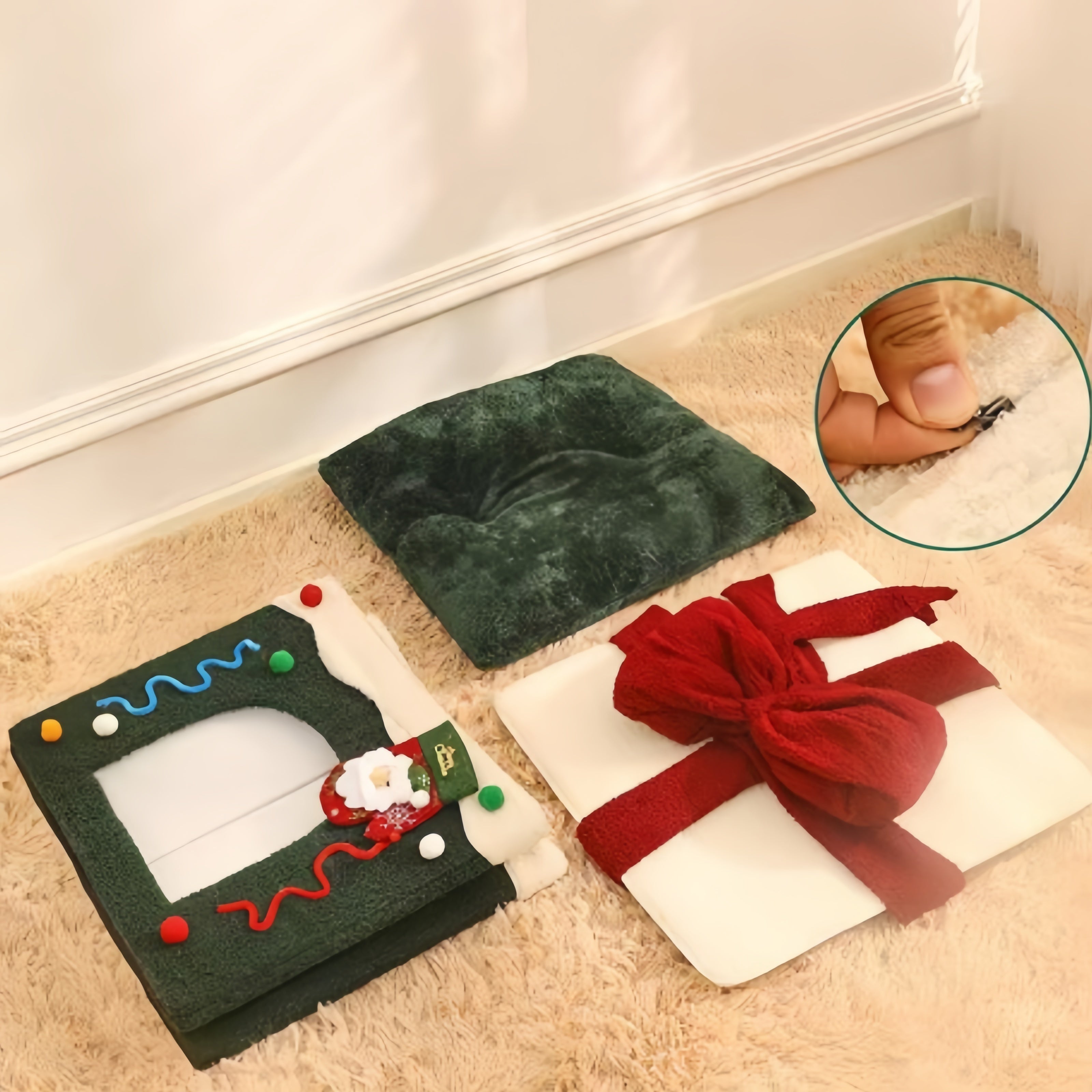 Cama Navideña para Mascotas - Acogedor Nido de Poliéster para Gatos y Perros Pequeños