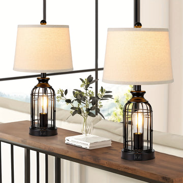 Set de 2 Lámparas de Mesa Rústicas con 4 Bombillas LED y Control Táctil