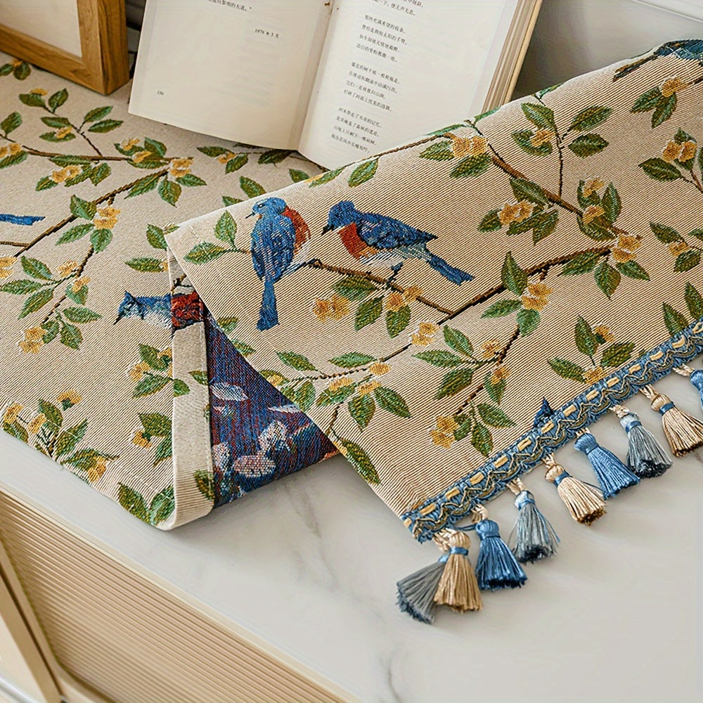 Camino de Mesa Jacquard Floral Vintage con Flecos, 100% Poliéster