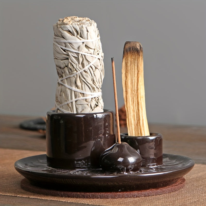 Quemador de Incienso 4 en 1 de Cerámica para Aromaterapia y Decoración