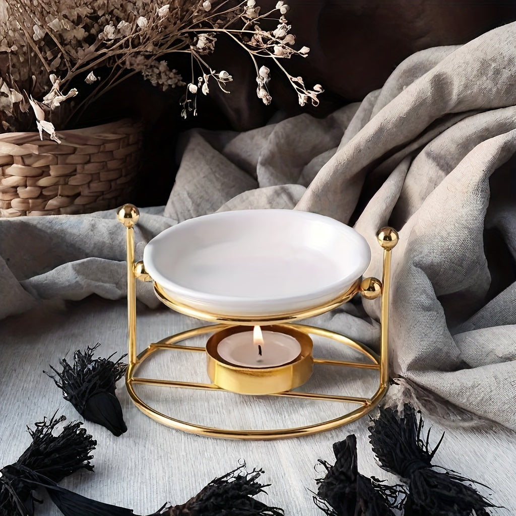 Portavelas de Cerámica y Metal para Decoración y Aromaterapia