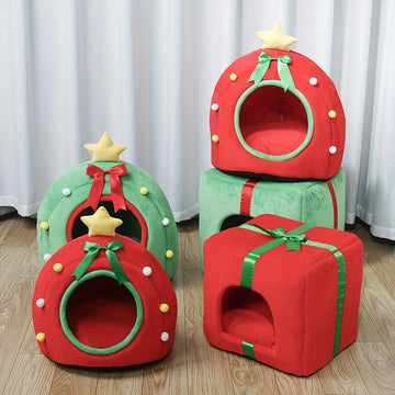Cama Navideña para Mascotas, Fibra de Poliéster, Estilo Clásico