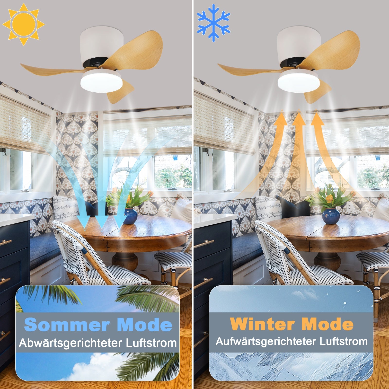 Ventilador de Techo con Luz LED Regulable y Control Remoto