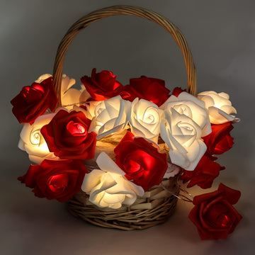 Guirnalda de Luces LED de Rosas Rojas y Blancas para Decoración