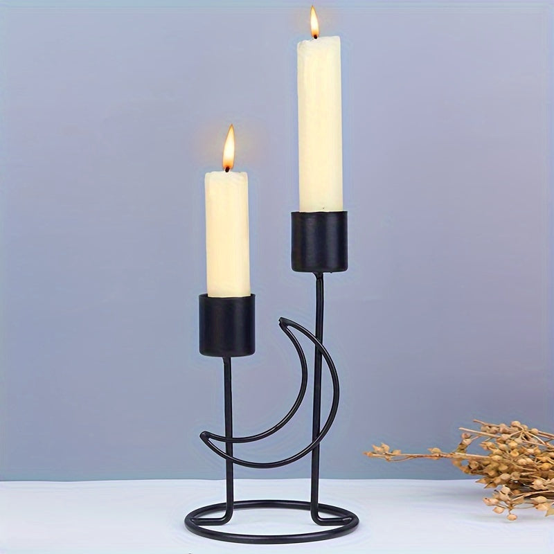 Portavelas de Metal en Forma de Luna, Decoración de Mesa