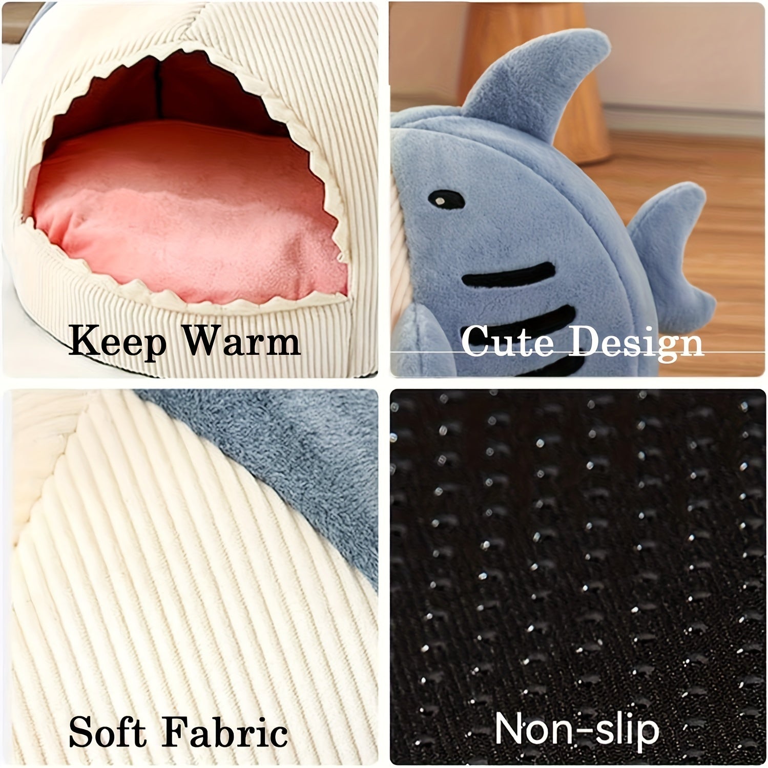Cama para Mascotas con Forma de Tiburón, Acolchada y Lavable