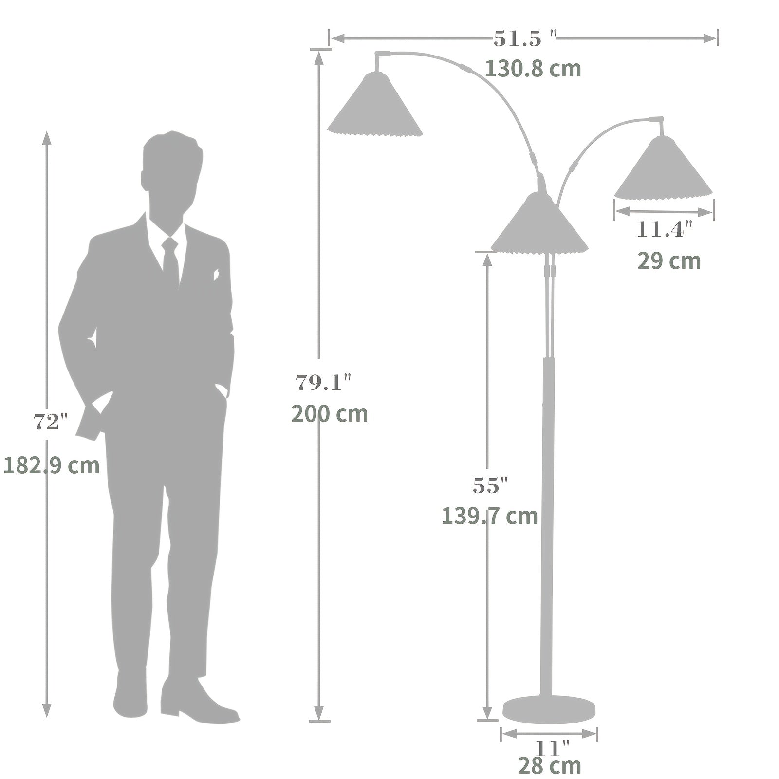 Lámpara de Pie con Arcos Giratorios y Pantallas de Lino