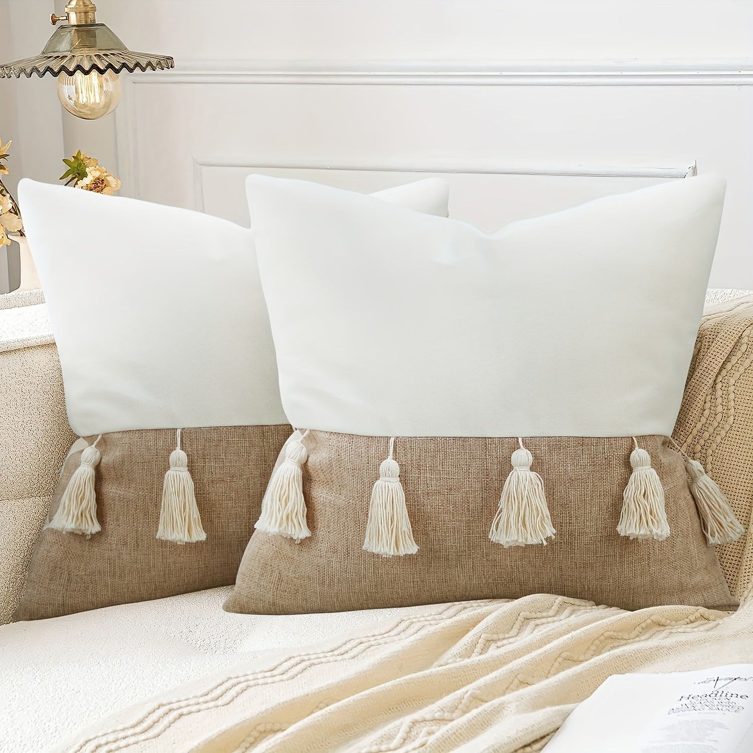 Funda Cojín Bohemio con Borlas de Poliéster