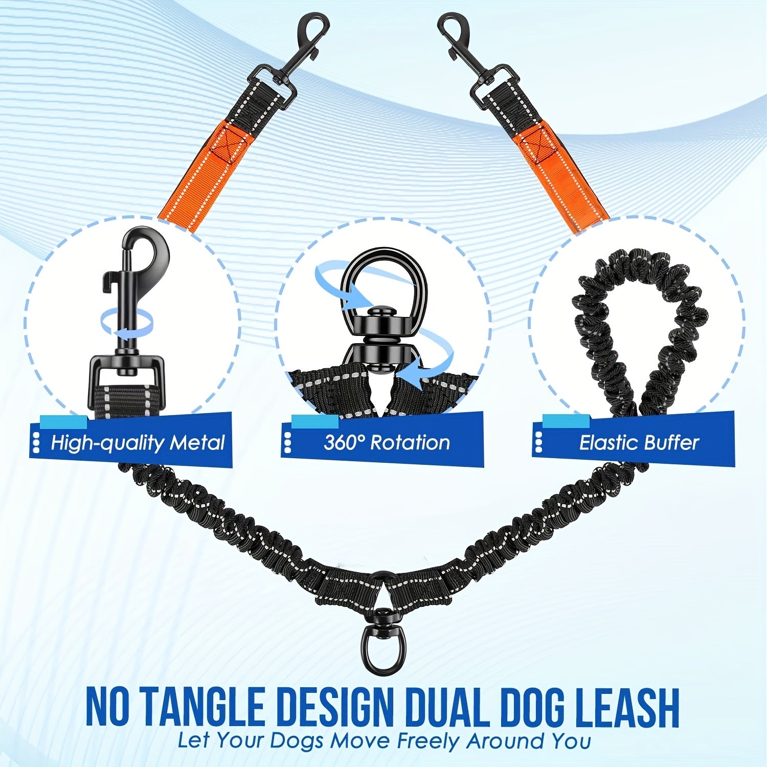 Correa Doble Reflectante para Perros Grandes con Tecnología Antitirones